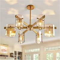 SZXYKEJI 6 Light Glass Chandelier Gold Metal