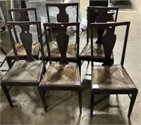 (6) Woven Bottom Walnut Chairs.