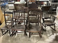 (7) Antique Beautifully Crafted Rocking Chairs.