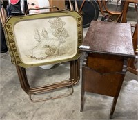 Vintage Folding TV Trays, Wooden End Table.