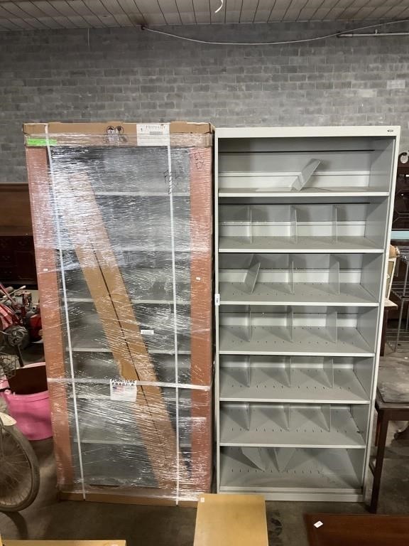 (2) Large Pressed Steel Filing Cabinets.