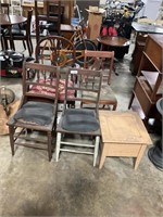 (4) Vintage Carved Dining Chairs, Chamber Pot.