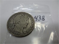 1908 Barber silver half dollar, good