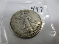 1937 Walking Liberty silver half dollar, very