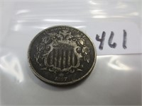 1867 no rays Shield nickel, x-fine details