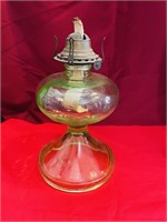 Antique Green Depression Glass Oil Lamp