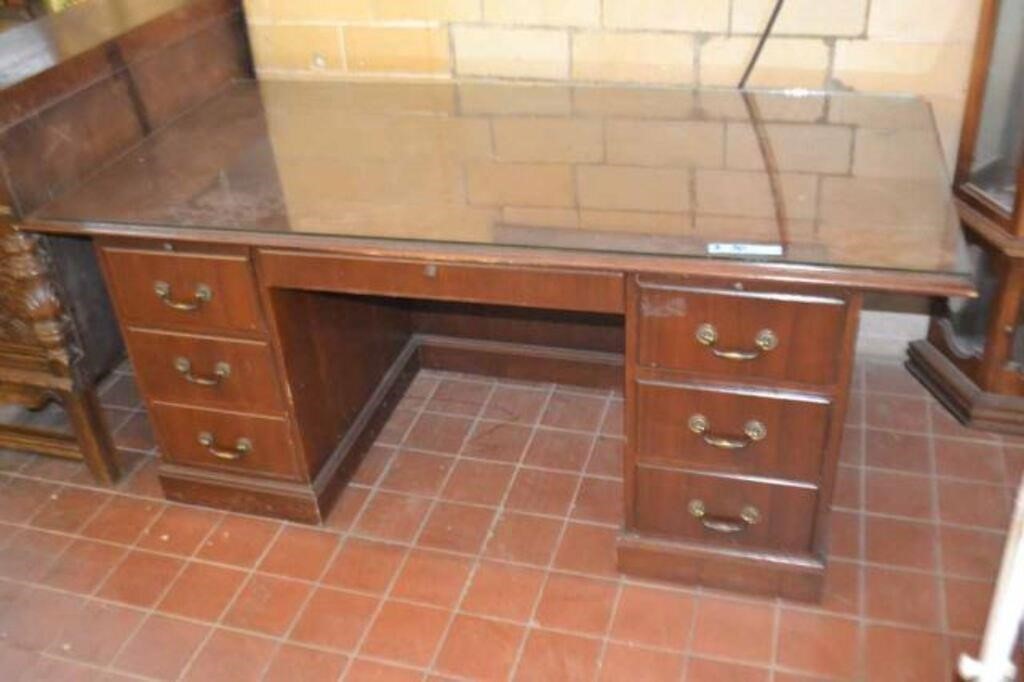 Large 7 Drawer Heavy Wood Desk