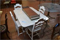 Vintage Grey Metal, Formica Top Table w/ 4 Chairs