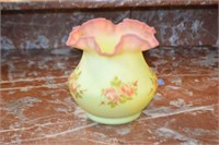 Fenton Burmese Glass Vase Hand Painted & Signed