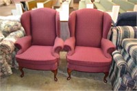 Pair of Burgundy Wing Back Chairs