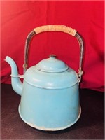 Vintage Egg Blue Porcelain Enamel Tea Pot - Decor