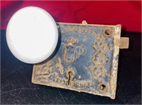 Antique 1863 Cast Iron / Milk Glass Door Knob Set