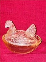 Vintage Miniature Pink Hen on a Nest 2 1/2 inches