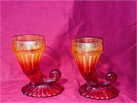 Pair of Vintage Red Glass Horns