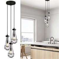 Black 3 Light Pendant Lighting, Raindrop Pendant