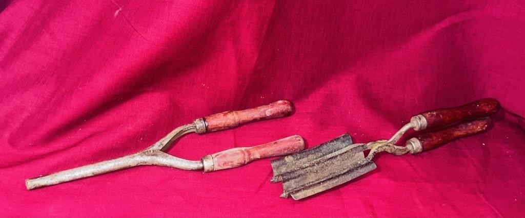 Antique Red Handled Curling / Crimper Irons