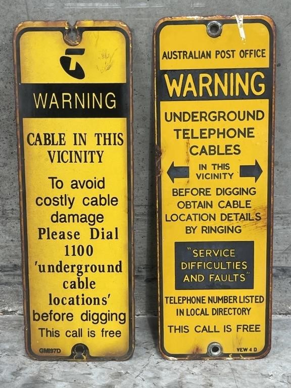2 x TELEPHONE CABLES Enamel Warning Signs - 100 x