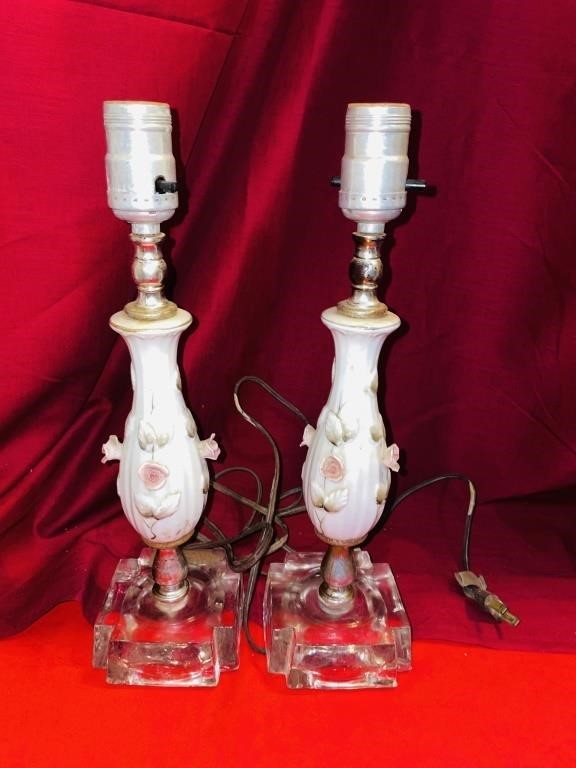 Pair of Vintage Embossed Rose Lamps