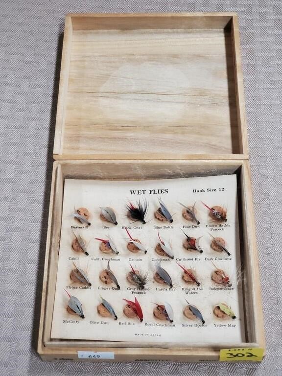 Vintage Wet Flies in Wood Box