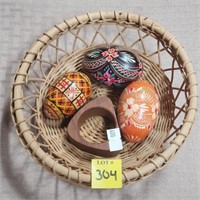 3 Patsy Hand Decorated Eggs w/ Basket