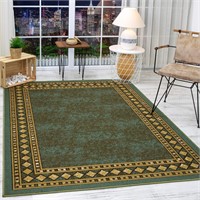 Antep Bordered 3x5 Non-Skid Green Rug, 3'x5'
