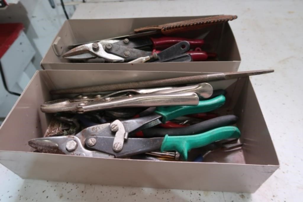 2 METAL BOXES W VICE GRIPS & MISC TOOLS