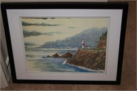 FRAMED AND MATTED SEASCAPE WATERCOLOR