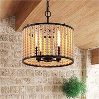 Farmhouse Chandelier Light Fixture, 4-Light Wood