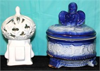 Vintage Compote w/Lid & Ceramic Tea Light Holder