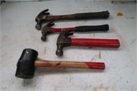 3 HAMMERS & 1 RUBBER MALLET