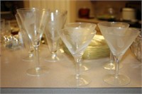 SELECTION OF ETCHED STEMWARE W/MATCHING PLATES