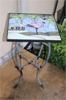 FLAMINGO THEMED GLASS ACCENT TABLE