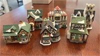 Miniature Christmas village, green hotel, Tavern,