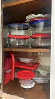 Pyrex glass storage containers with lids, glass