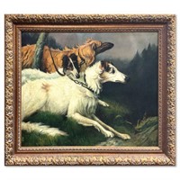 Yang, "Russian Wolfhounds" Framed Original Oil Pai