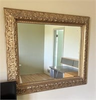 Large Goldtone Rubbed Framed Wall Mirror