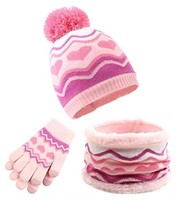 ZSEDRUT Girl's Winter Hat Scarf Glove Set