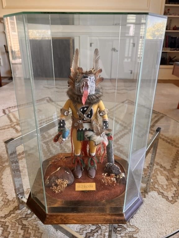 Wolf Kachina Statuette in Glass Display Case
