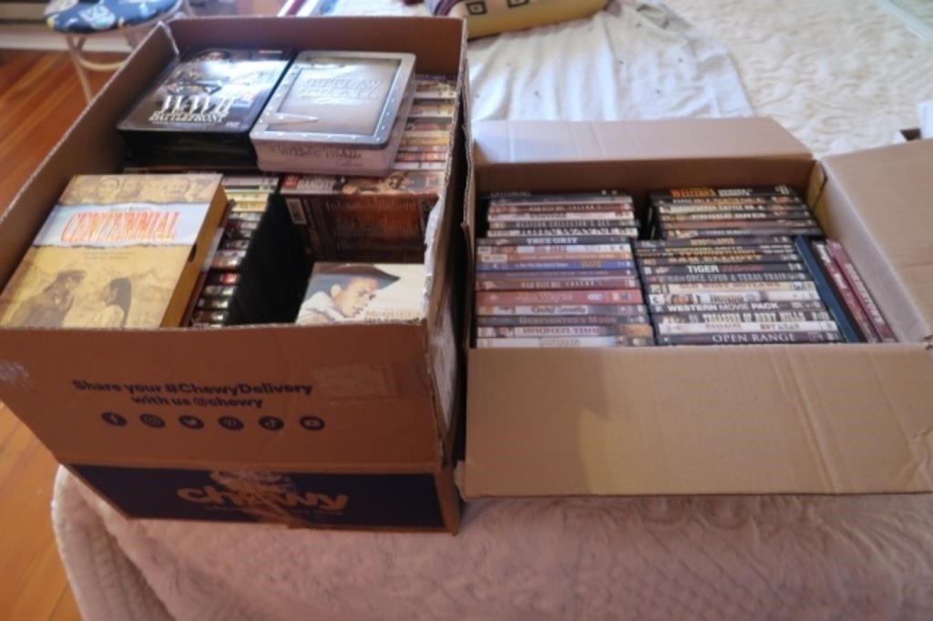 2-Boxes of DVD's Many Classic Westerns & War Movie