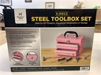 New 6 Pc Steel Toolbox Set Pink