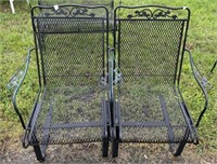 Pair of Wrought Iron Outdoor Patio Arm Chairs