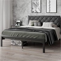 Upholstered EK Bed ( Headboard and Slats) ( Grey)