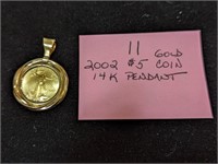 2002 $5 Gold Coin in 14K Pendant