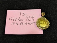 1999 Chinese Gold Coin in 14K Pendant