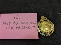 1998 $5 Gold Coin in 14K Pendant