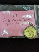 999.9 Chinese Gold Coin in Sterling Pendant