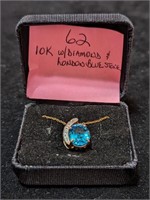 10K Gold Necklace with Diamonds & Blue Stone