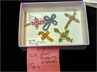 10K Gold Cross Pendants with Sapphires