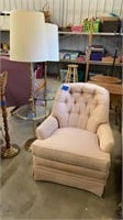 Light pink chair & 62.5” floor lamp with glass