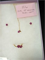 10K Gold and Ruby Necklace, Earrings and Ring